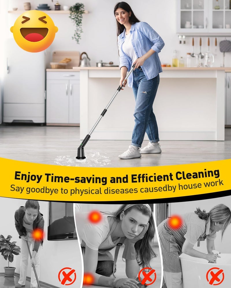 CTMAST Electric Spin Scrubber for Cleaning Bathroom, Shower Scrubber Cordless Cleaning Brush with IPX7 Waterproof & 2 Speed, 3 Brush Heads, Bathroom Cleaning Supplies for Toilet Shower Tub Black - Image 2